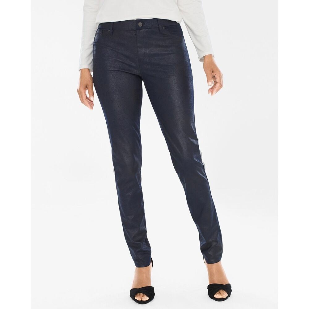 Chico's Women's Black Faux Suede Skinny Leg Knit Pull On Pants - Size 0 (Small)